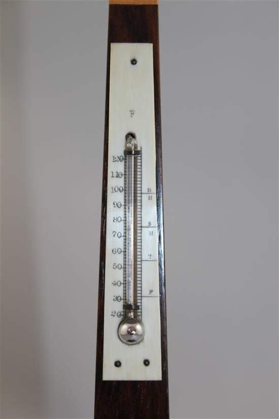 A Tunbridge ware Cleopatras Needle rosewood mosaic thermometer, 10in.